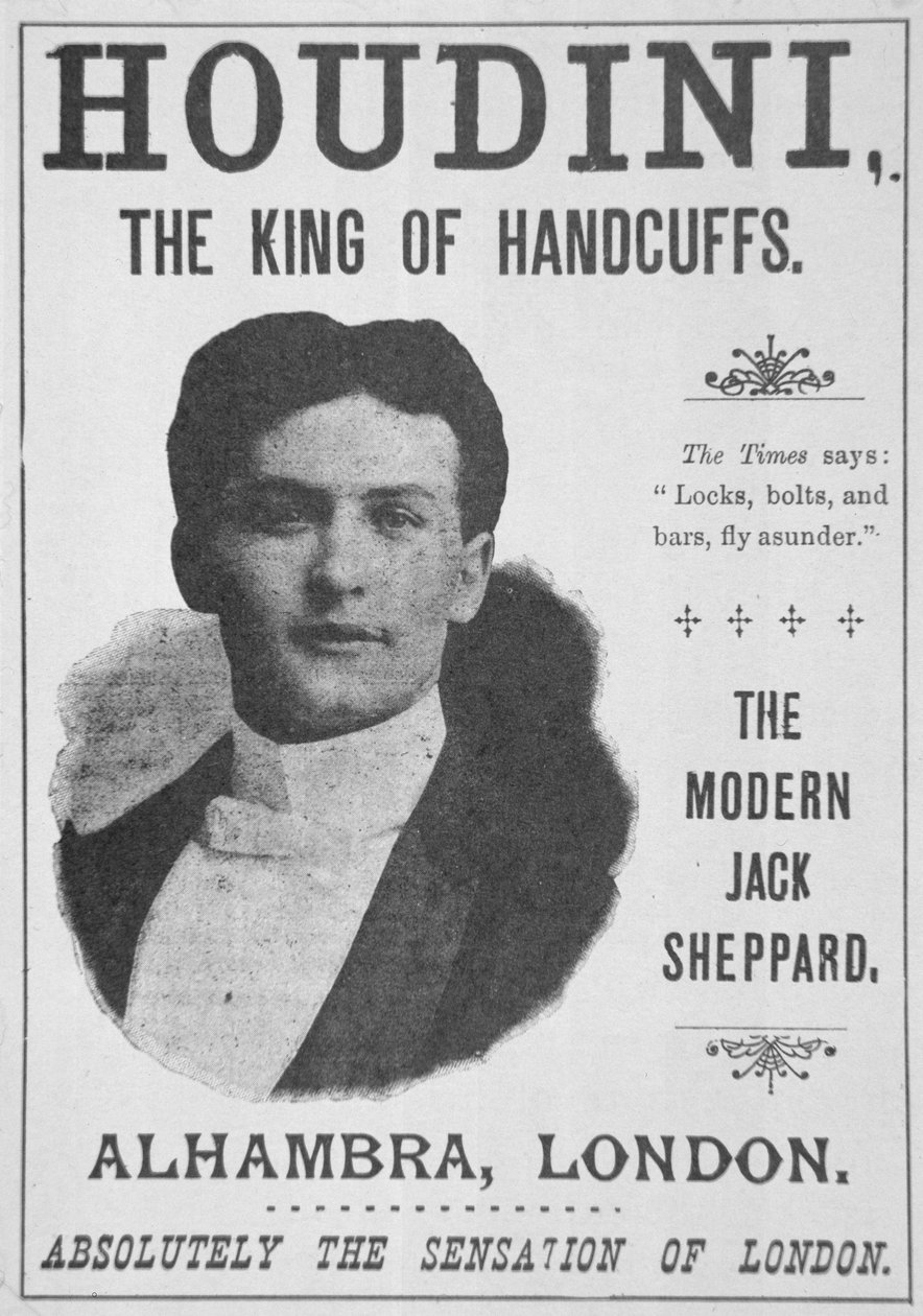 Cartaz publicitando uma apresentação de Houdini no Alhambra, Londres (impresso) de English School