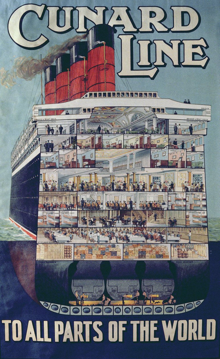 Cartaz publicitário da linha Cunard de English School