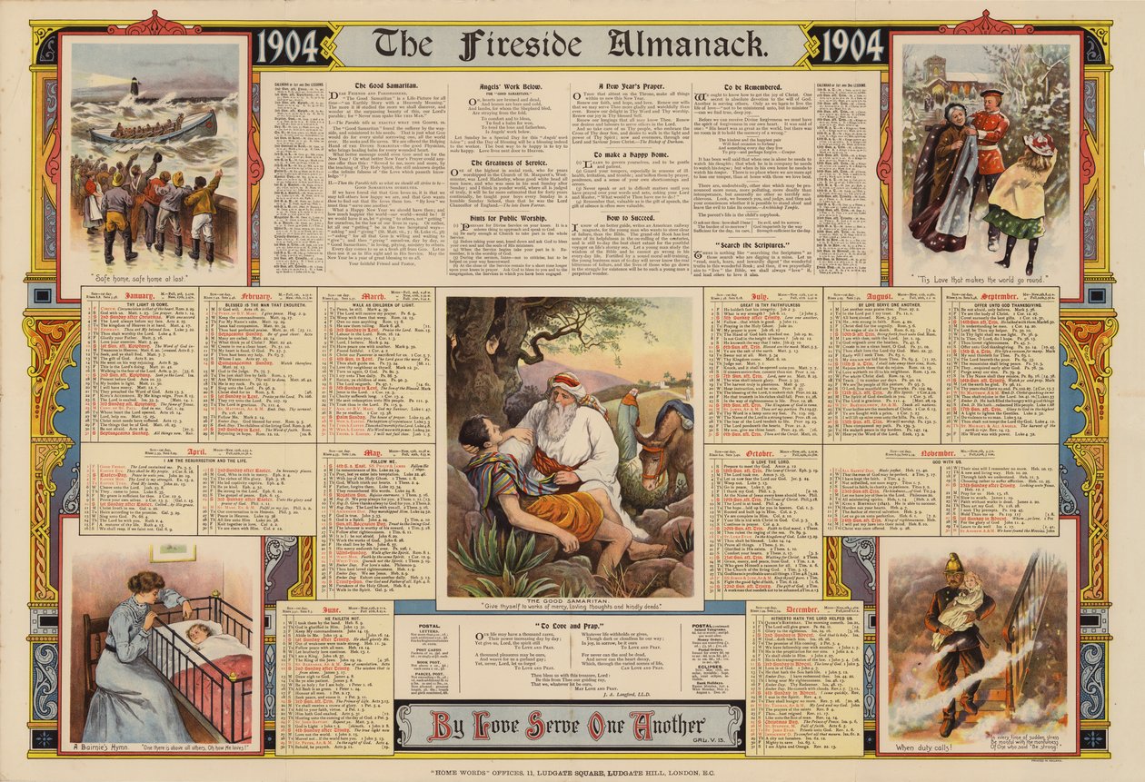 Cartaz publicado com The Fireside Almanack para 1904 (litografia a cores) de English School
