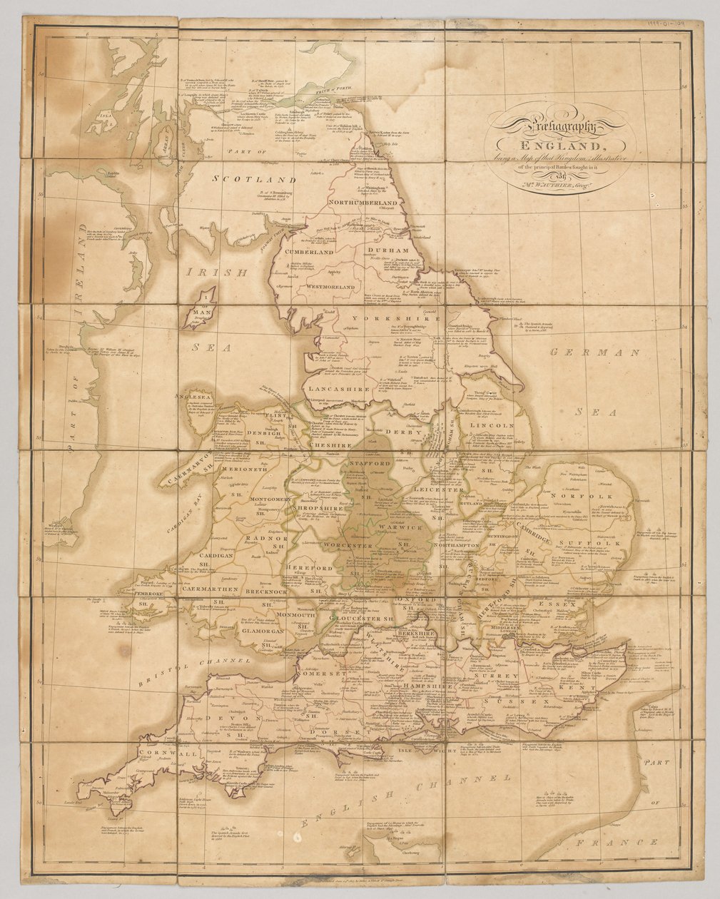 Praehagraphy da Inglaterra, sendo um mapa desse reino ilustrativo das principais batalhas nele travadas, 1807 de English School