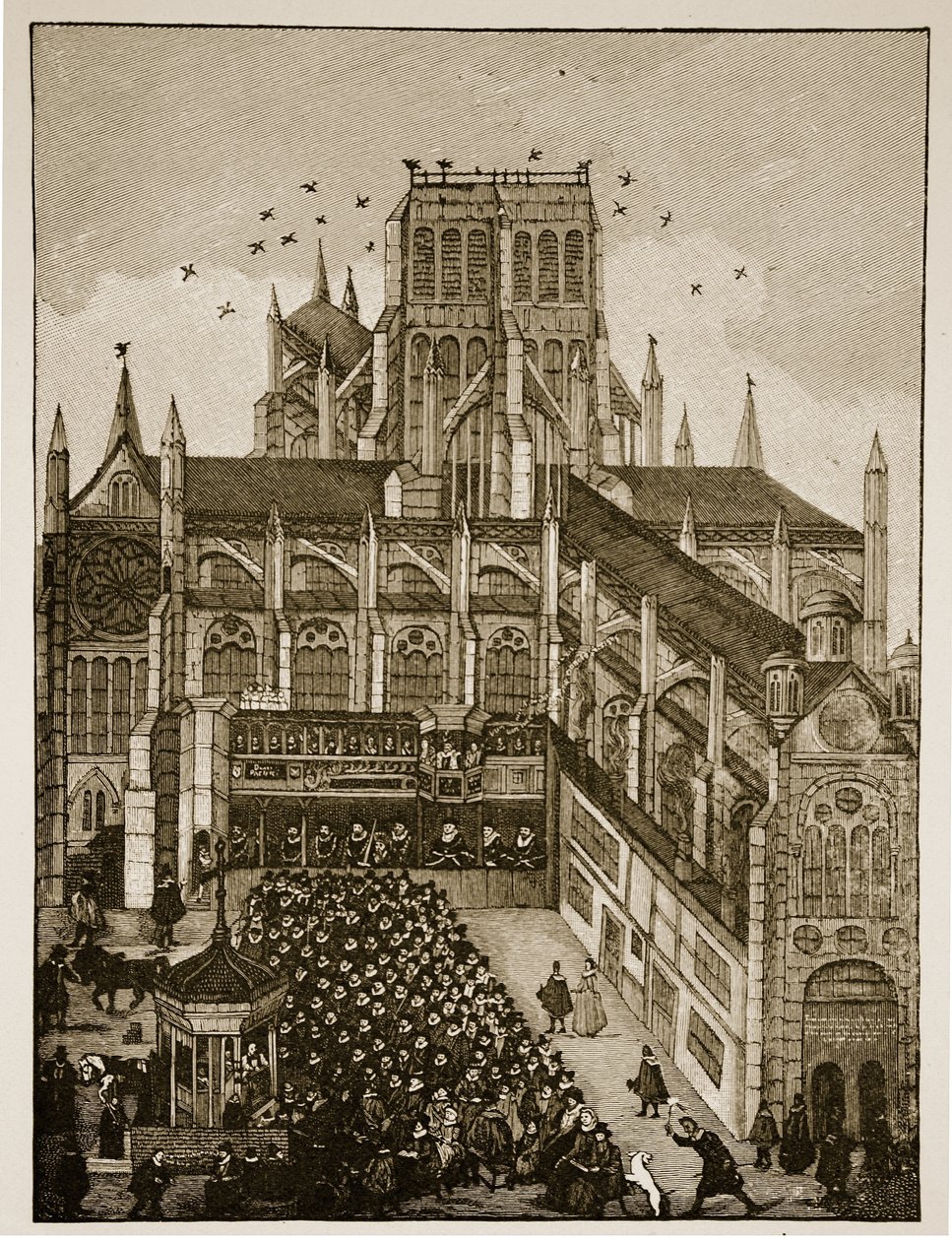 Pregação diante do rei e do príncipe de Gales, em Pauls Cross, em 1616, depois de uma pintura do século XVII de English School