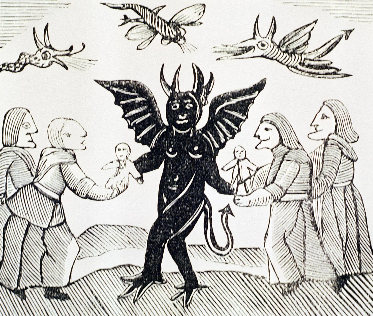 Presenting Children to the Devil, cópia de uma ilustração da The Witch of the Woodlands usada em uma coleção de chapbooks sobre esoterica de English School