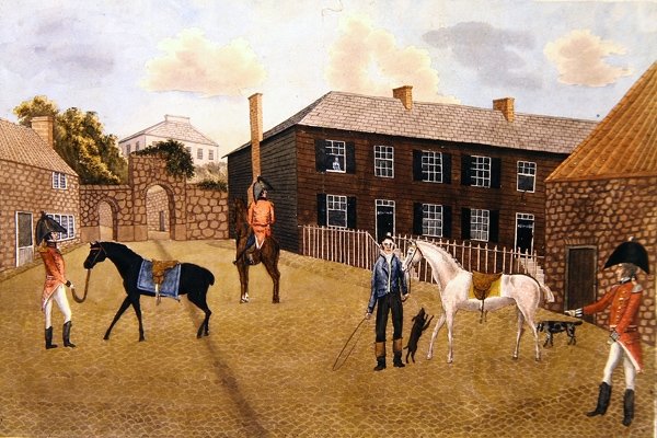 Cavalos e Soldados Ingleses Primitivos (aguarela sobre papel) de English School