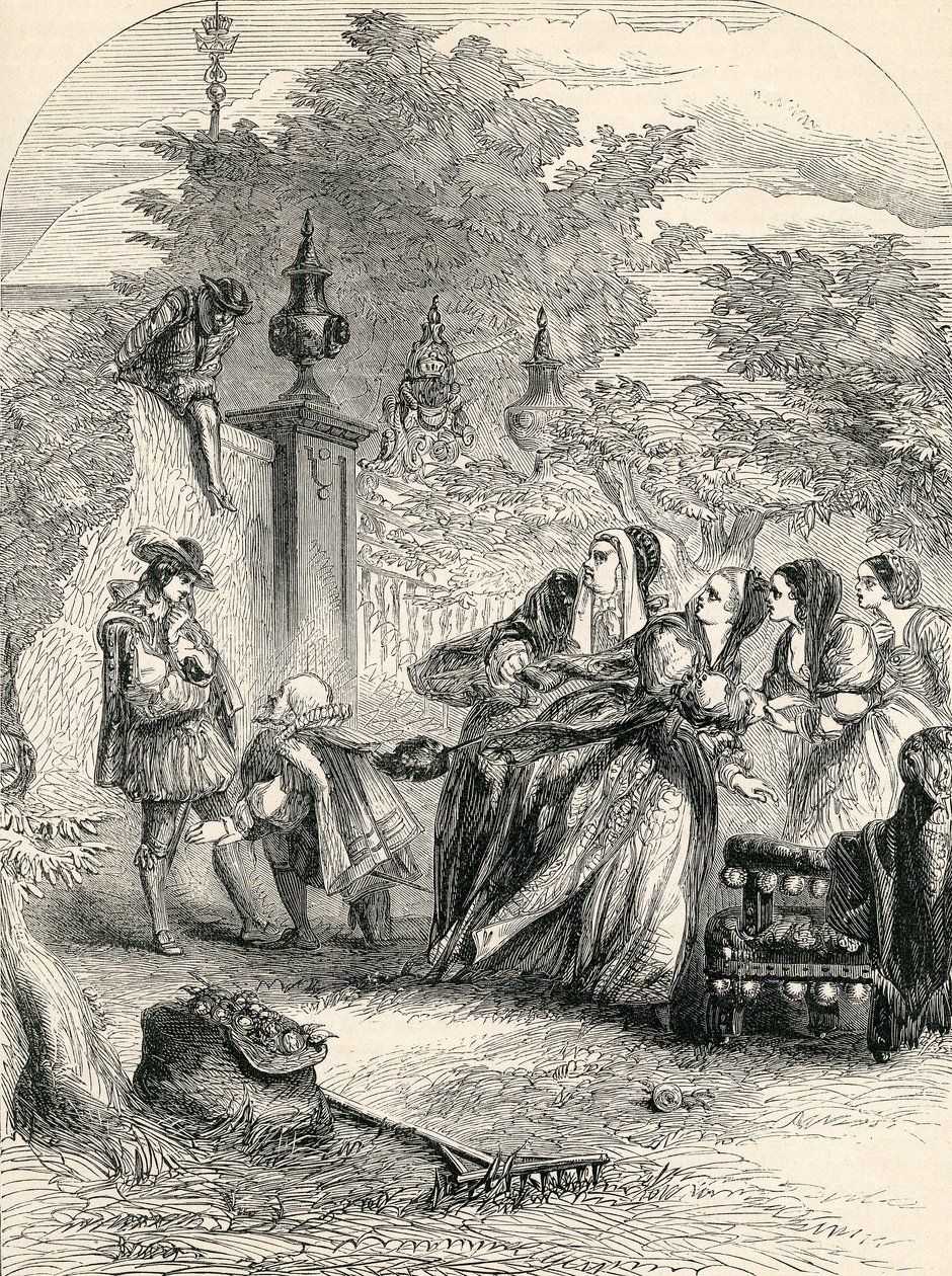 Príncipe Charles surpreendendo a infanta no pomar, século XIX de English School