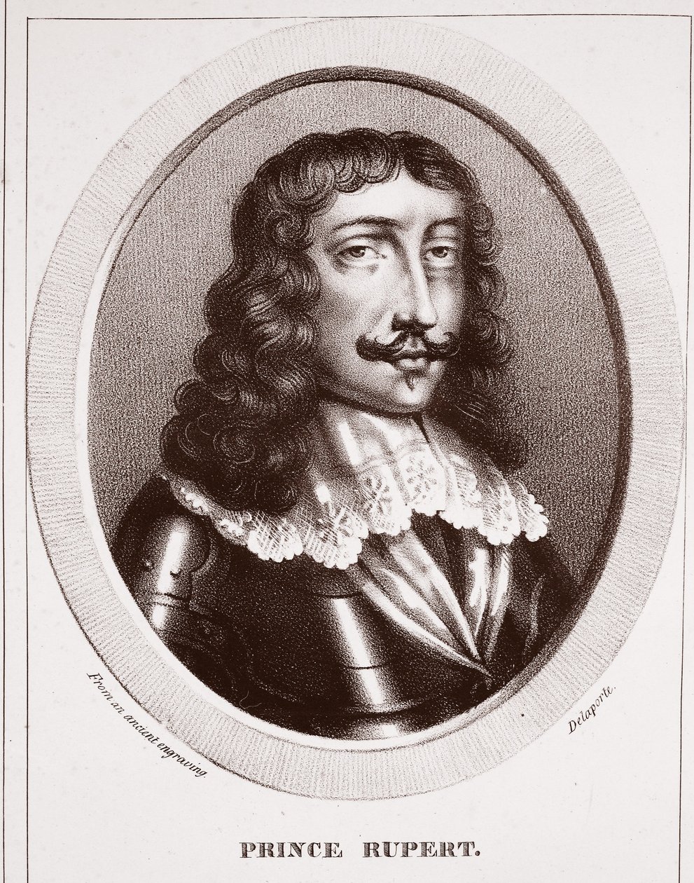 Príncipe Rupert, de uma gravura antiga, atribuída a Delaporte, gravada por de Ducarme de English School