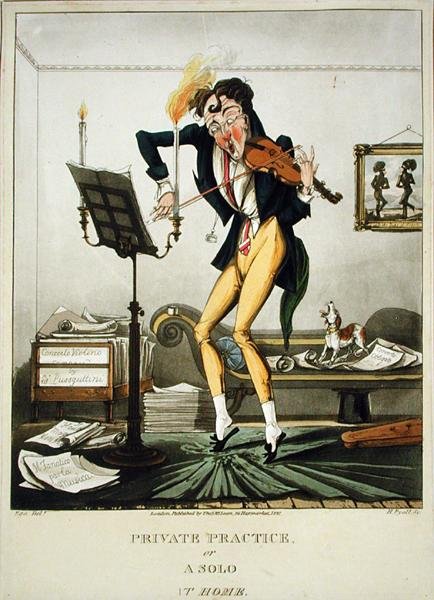 Private Practice ou A Solo at Home, gravado por Henry Pyall (1795-1833), publicado por Thomas McLean, Londres de English School