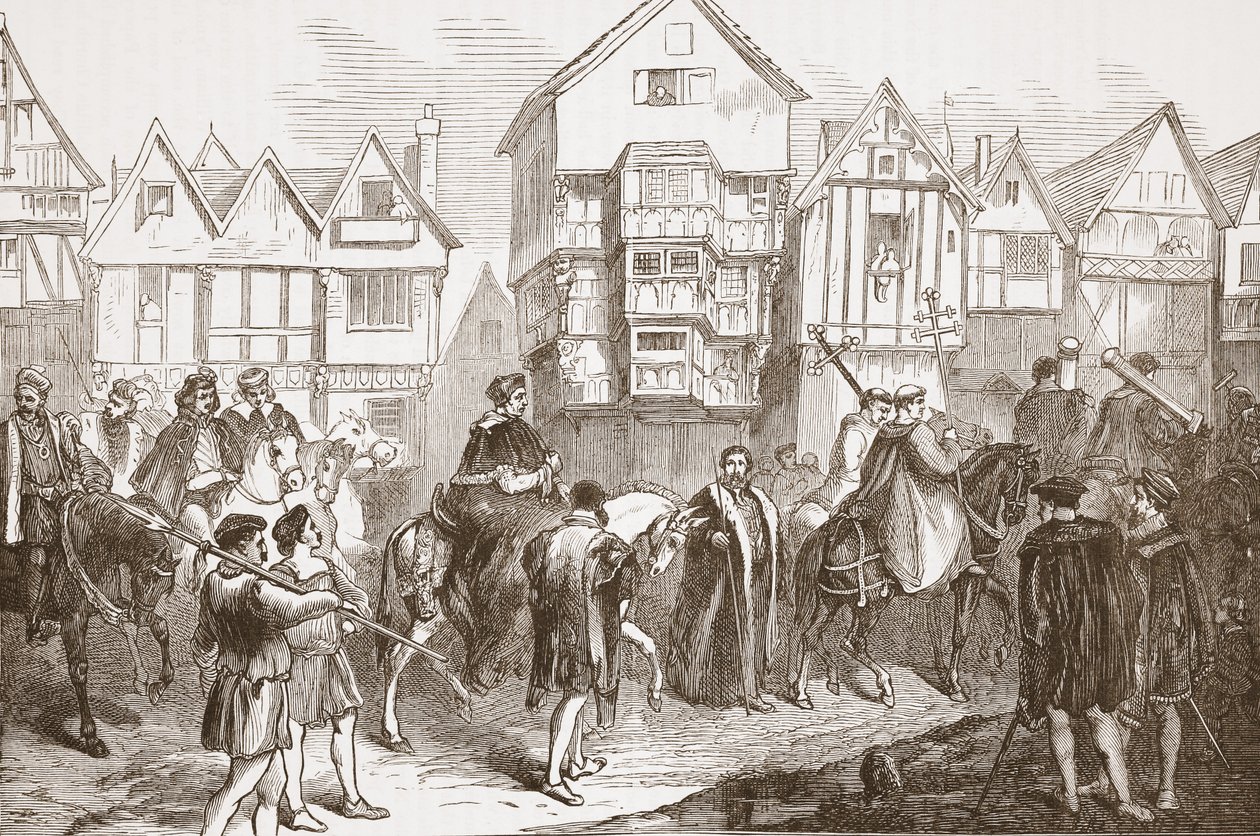 Procissão de Wolsey a Westminster Hall, ilustração da História do Protestantismo por James Aitken Wylie (1808-1890), pub. 1878 de English School