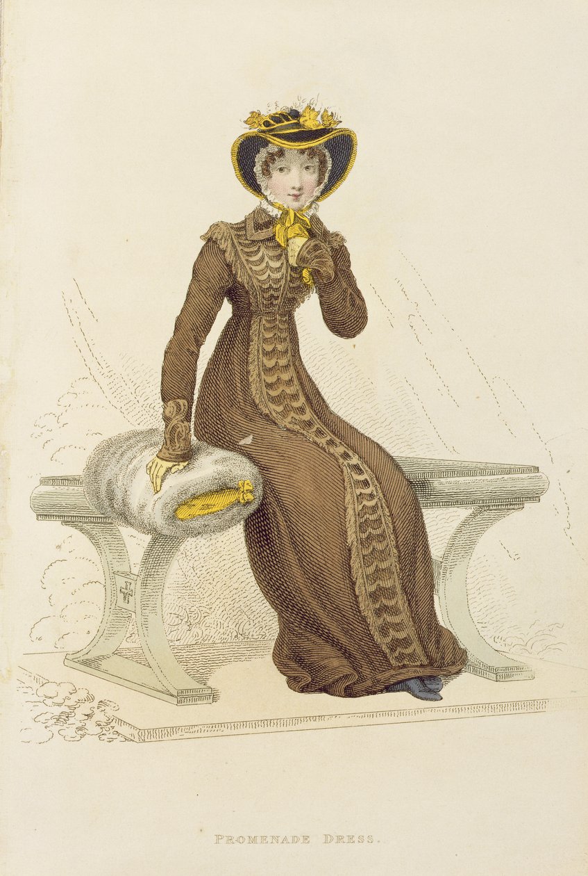 Vestido de passeio, placa de moda de Ackermanns Repository of Arts de English School