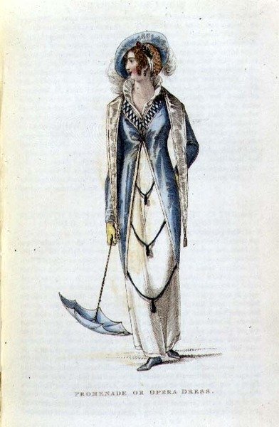 Promenade ou vestido de ópera, placa de moda do Ackermann