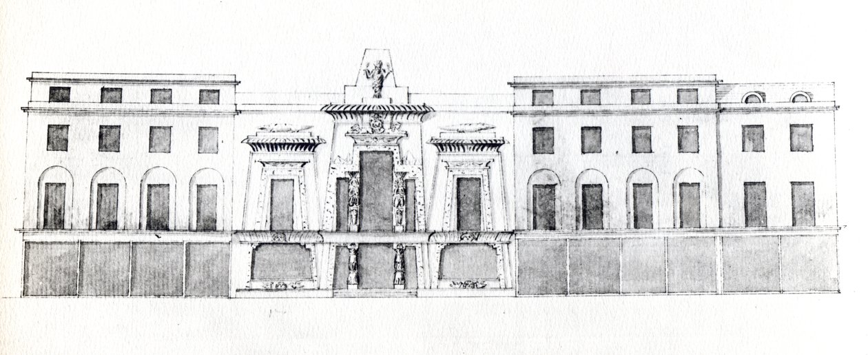 Proposta para o Egyptian Hall, Picadilly, 1810 (tinta no papel) de English School