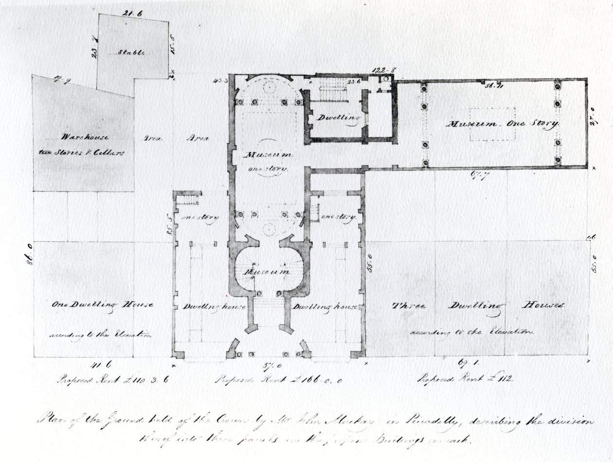 Planta proposta para o Egyptian Hall, Picadilly, 1810 (tinta no papel) de English School