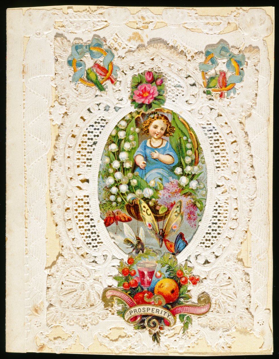 Prosperidade, cartão de dia dos namorados, c.1870 (cor litho no papel) de English School