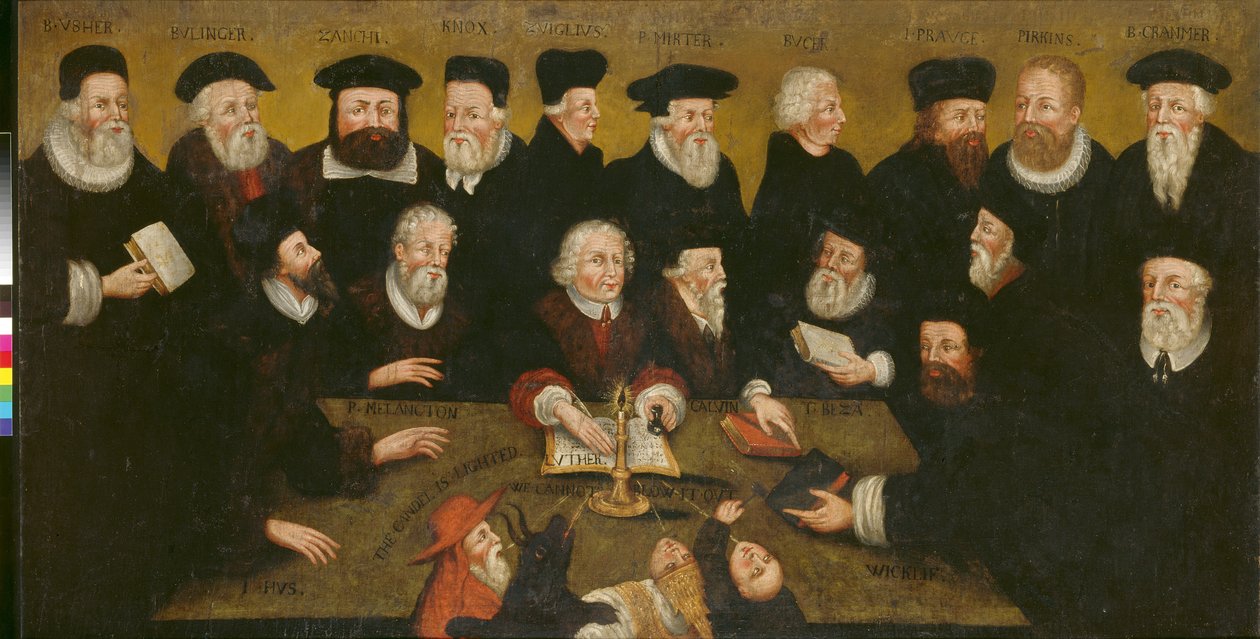 Protestantes Reformadores, c.1654 (óleo sobre painel) de English School