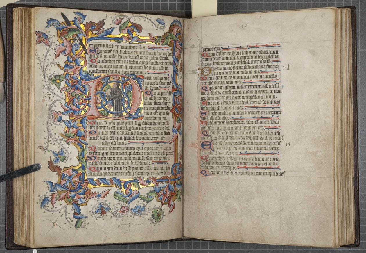 Psalter com calendário de uso Sarum, Fol 40 verso 41 recto, c.1425-75 (tinta, tinta e ouro sobre velino) de English School