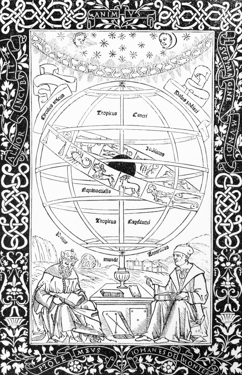 Sistema Ptolomeu, ilustração da Ciência e Literatura da Idade Média e do Renascimento, escrita e gravada por Paul Lacroix, 1878 de English School