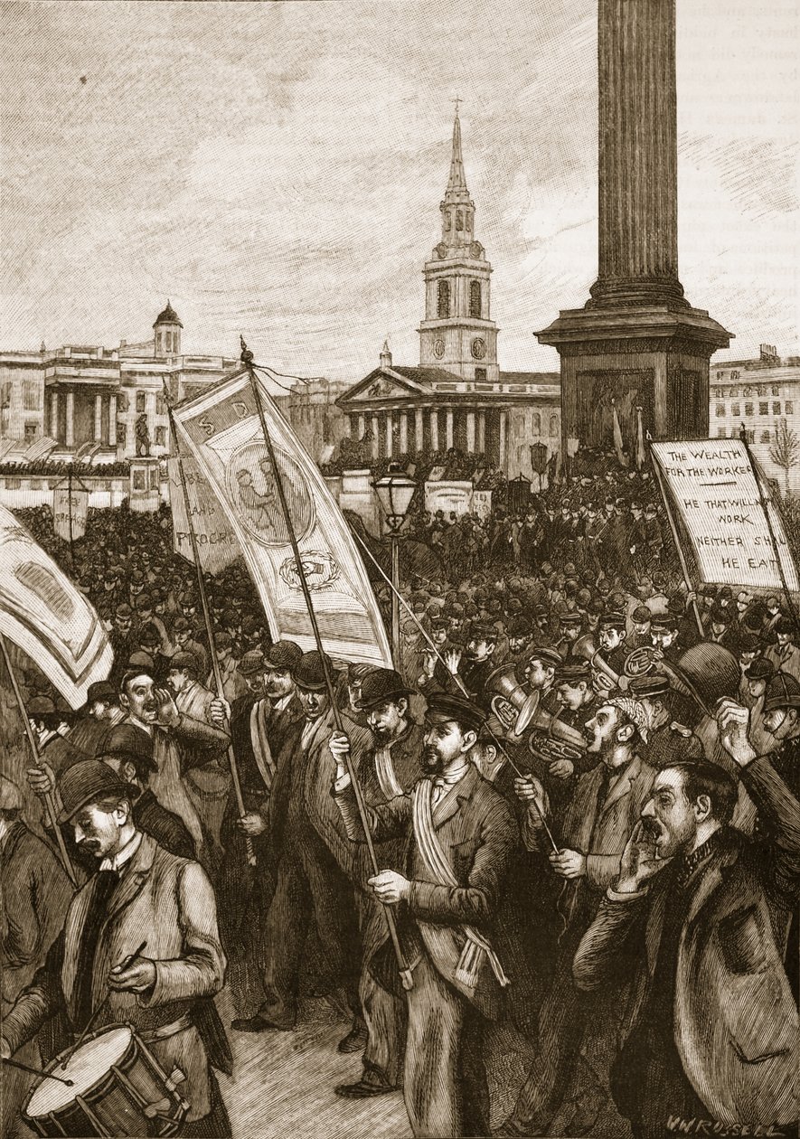 Encontro público em Trafalgar Square em comemoração do domingo sangrento, 1892, ilustração da história ilustrada de Cassells da Inglaterra (foto sépia) de English School