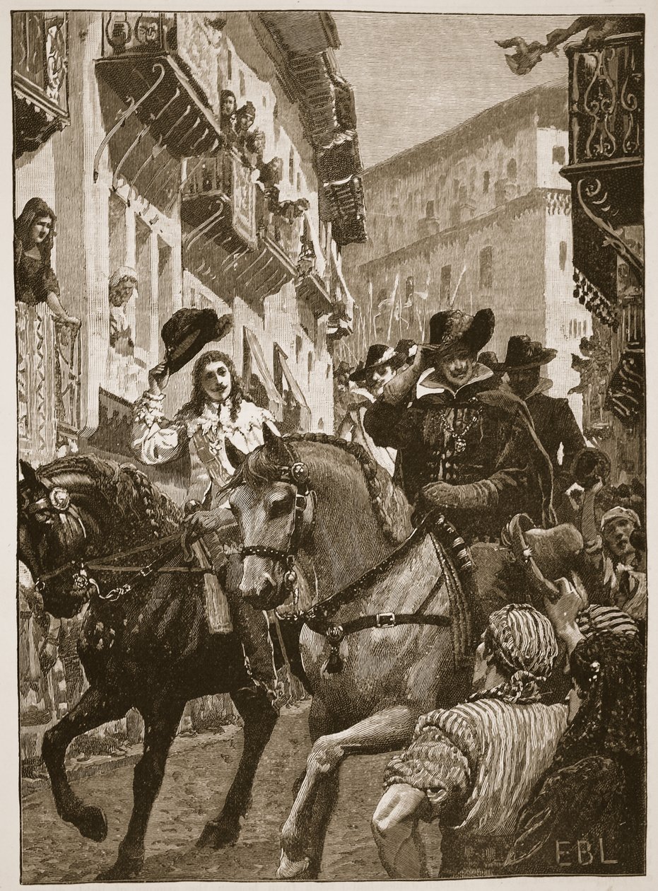 Recepção pública do príncipe Charles em Madri, ilustração da história ilustrada de Cassell da Inglaterra (foto sépia) de English School