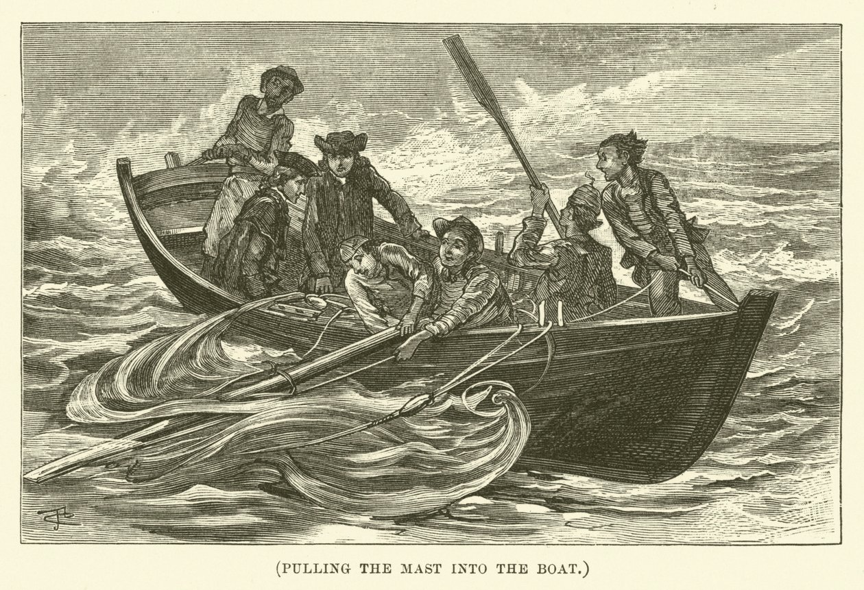 Puxar o mastro para dentro do barco (gravura) de English School