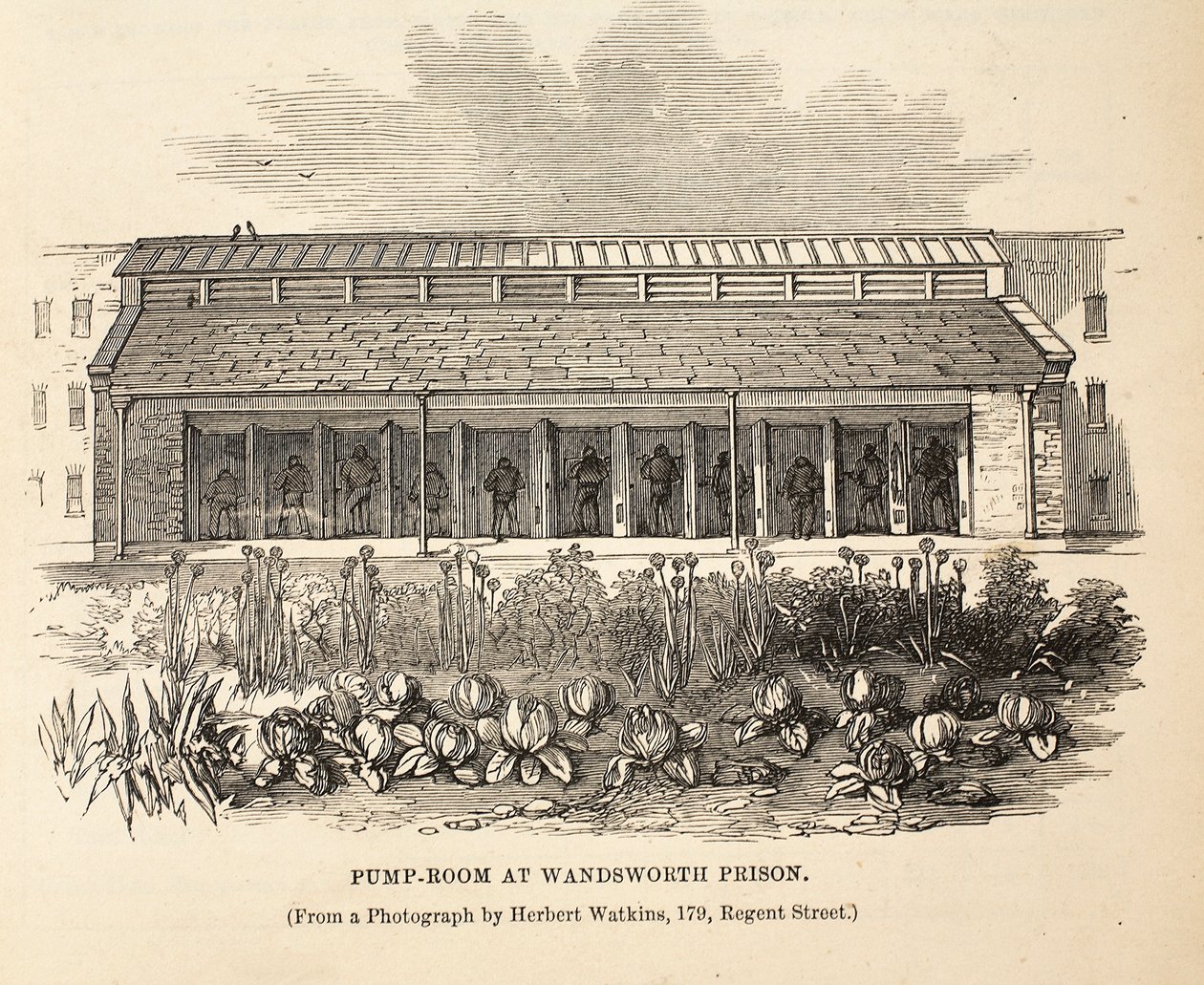Bomba-sala na prisão de Wandsworth, ilustração das prisões criminosas de Londres e cenas da vida da prisão por Henry Mayhew e por John Binny, bar. 1862 de English School