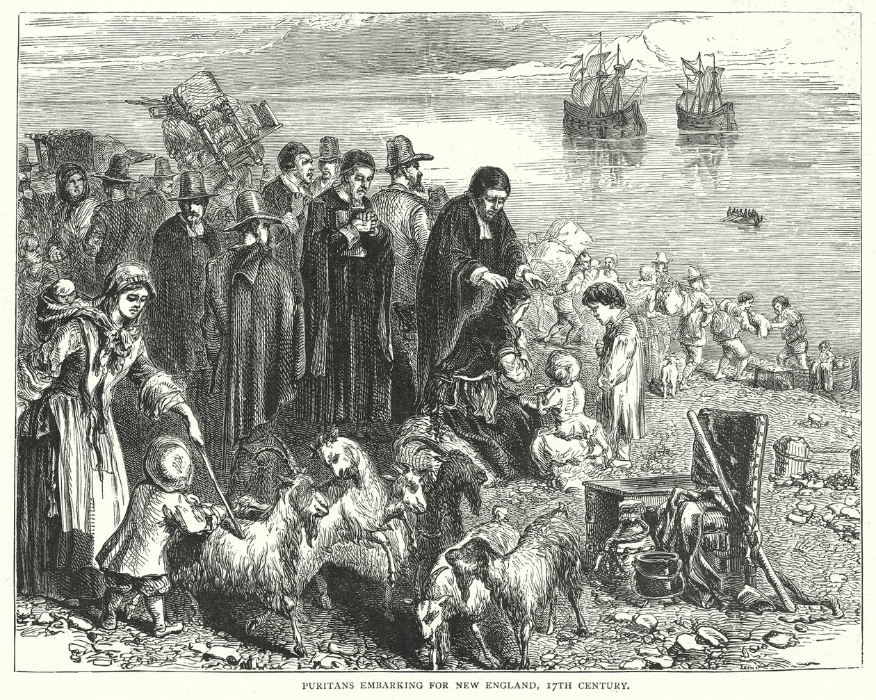 Puritanos que embarcam para Nova Inglaterra de English School