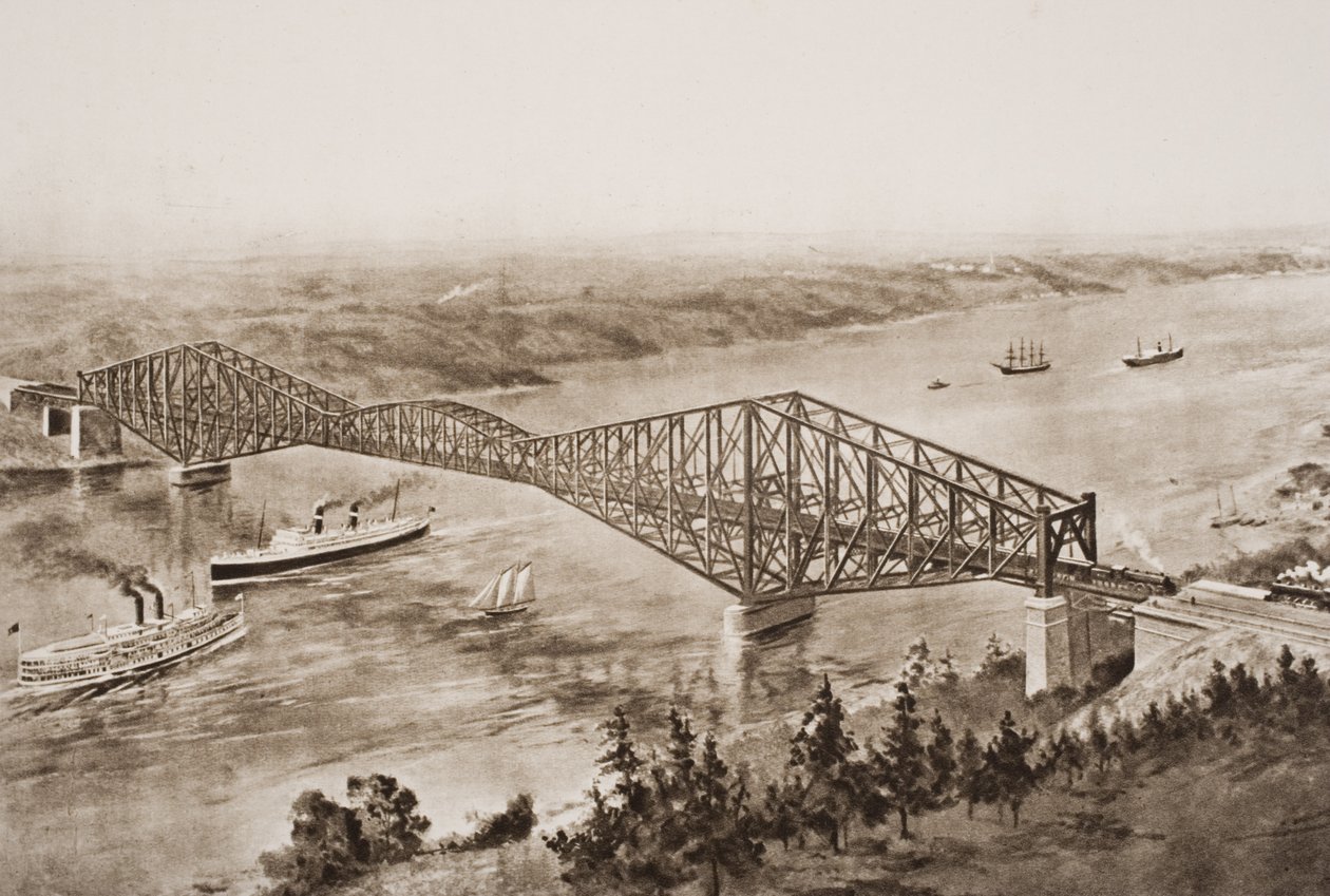 Ponte do Quebeque sobre o Rio St. Lawrence, Canadá, ilustração de &39;The Outline of History&39; por HG Wells, Volume II, publicado em 1920 de English School