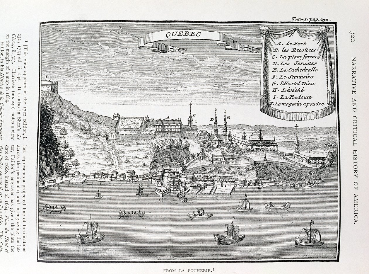 Quebec, depois de La Potherie (1663-1736), ilustração do Volume IV de "Narrativa e História Crítica da América", 1886 de English School