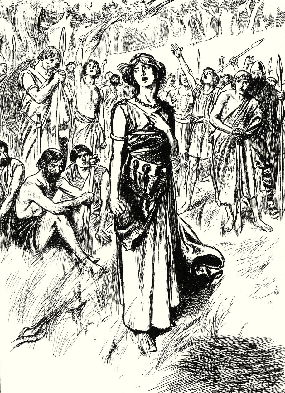 A rainha Boadicea e os seus soldados (litografia) de English School