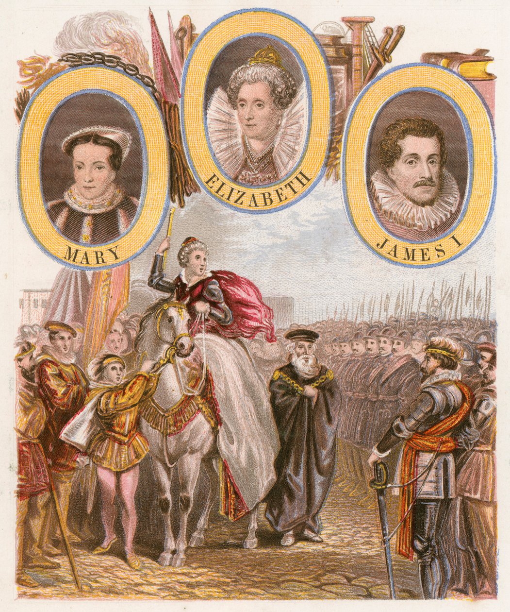 Discurso da Armada da Rainha Isabel I (gravura a cores) de English School
