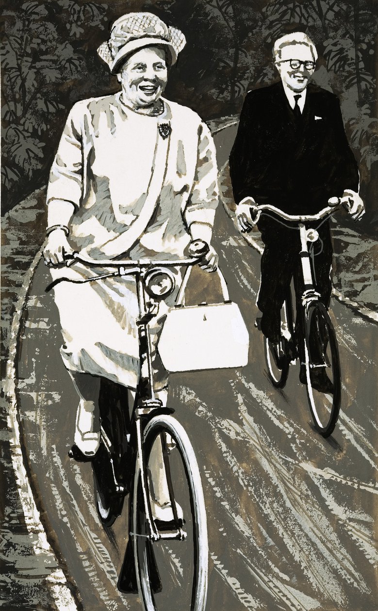 Rainha Juliana da Holanda numa bicicleta de English School
