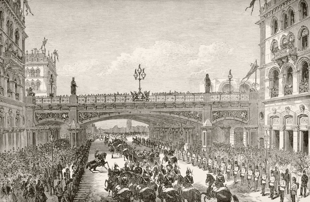 Queen Victorian abertura Holborn Viaduct em 1869, de "A História Nacional e Doméstica da Inglaterra" por William Hickman Smith Aubrey (1858-1916) publicou Londres, c.1890 de English School