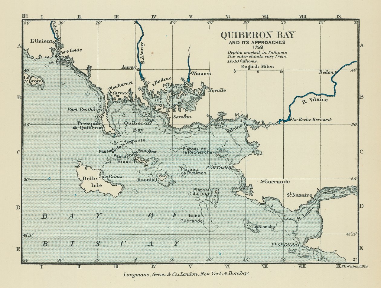 Baía de Quiberon e suas proximidades (litografia a cores) de English School