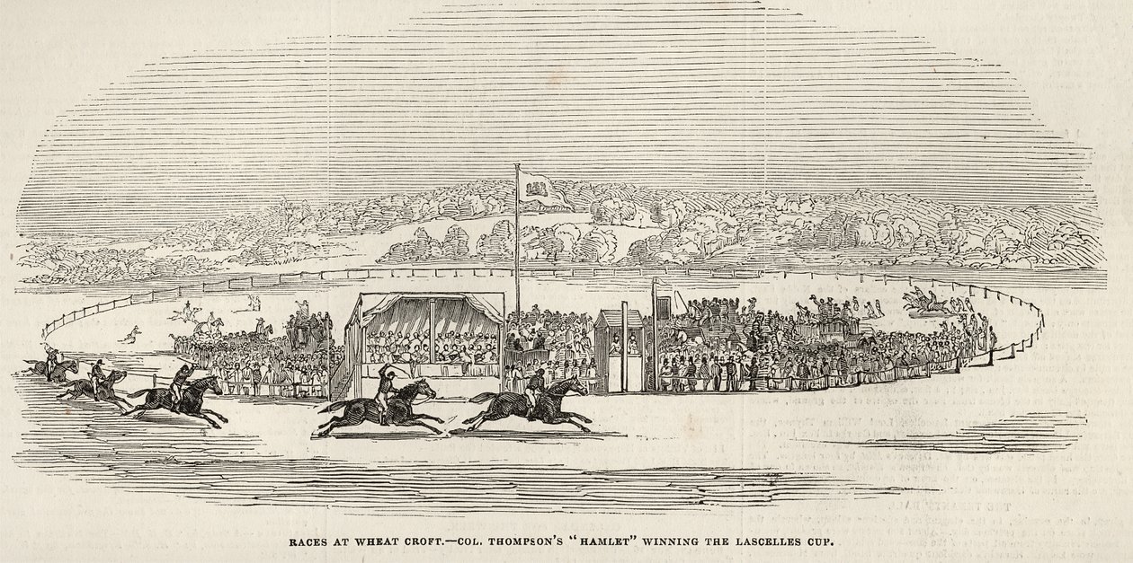 Corridas na Wheat Croft: "Hamlet", do Coronel Thompson, vencedor da Taça Lascelles, de "The Illustrated London News", 15 de novembro de 1845 de English School