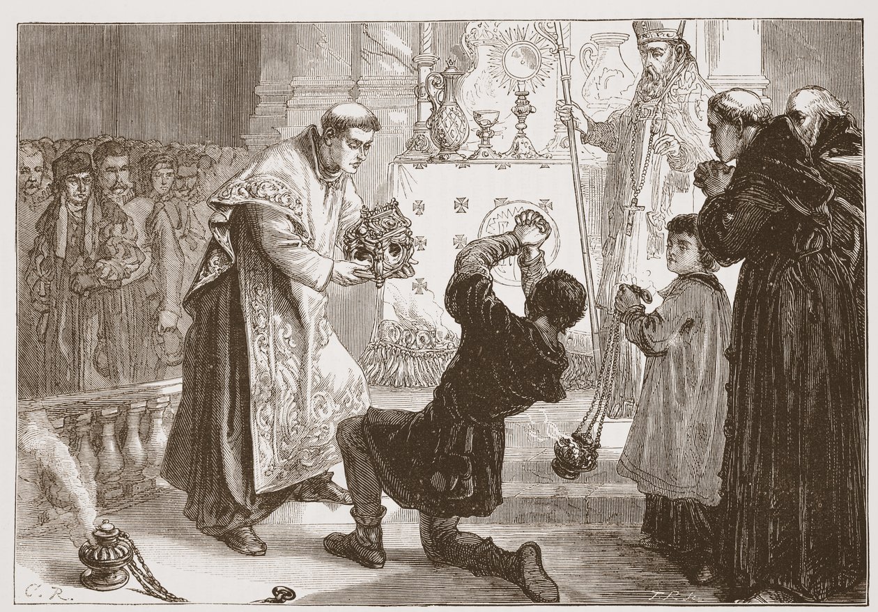 Radziwills Miracle: curando um sham demoniac, ilustração de The History of Protestantism por James Aitken Wylie (1808-1890), pub. 1878 de English School