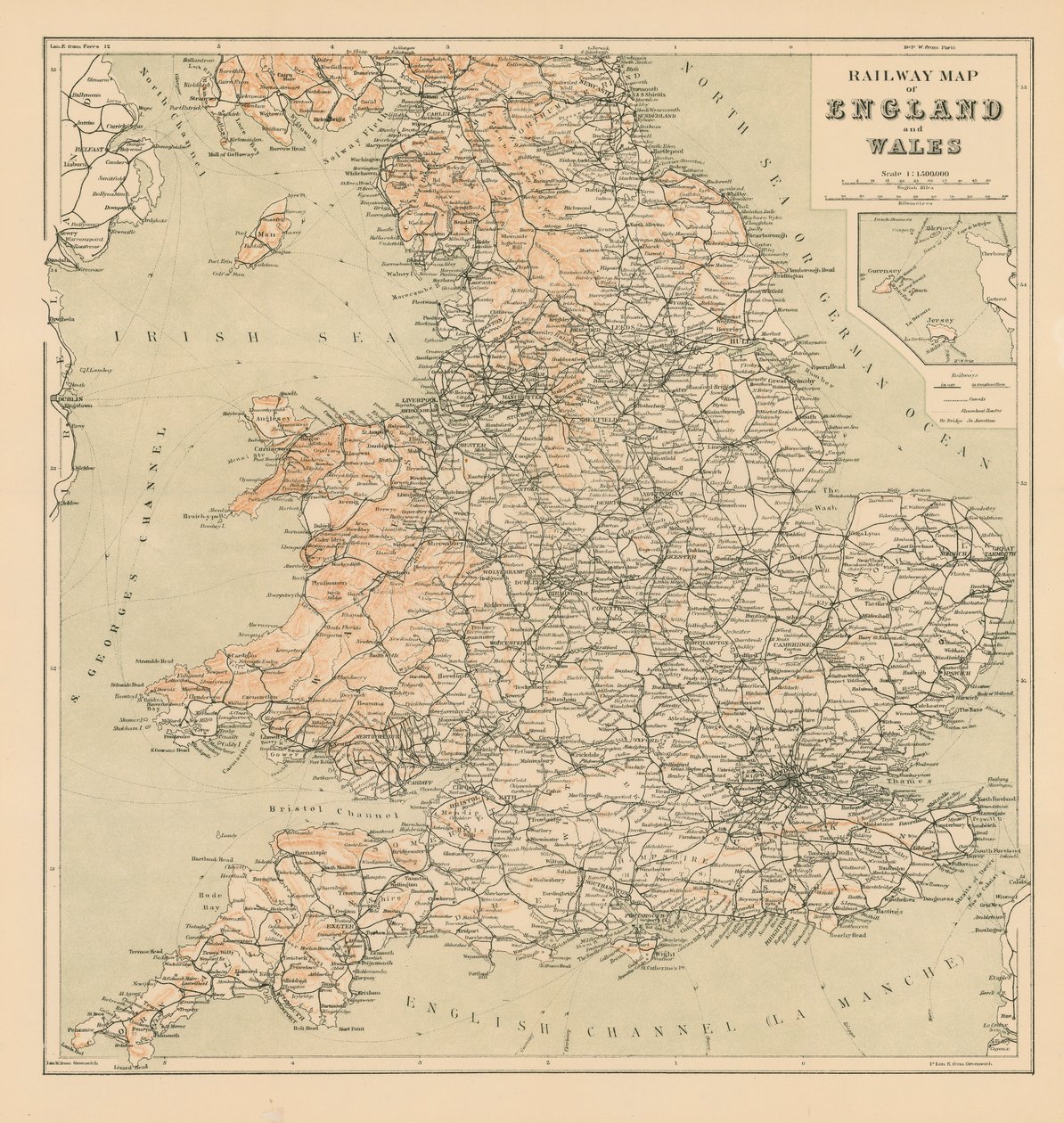 Mapa ferroviário de Inglaterra e do País de Gales (litografia) de English School