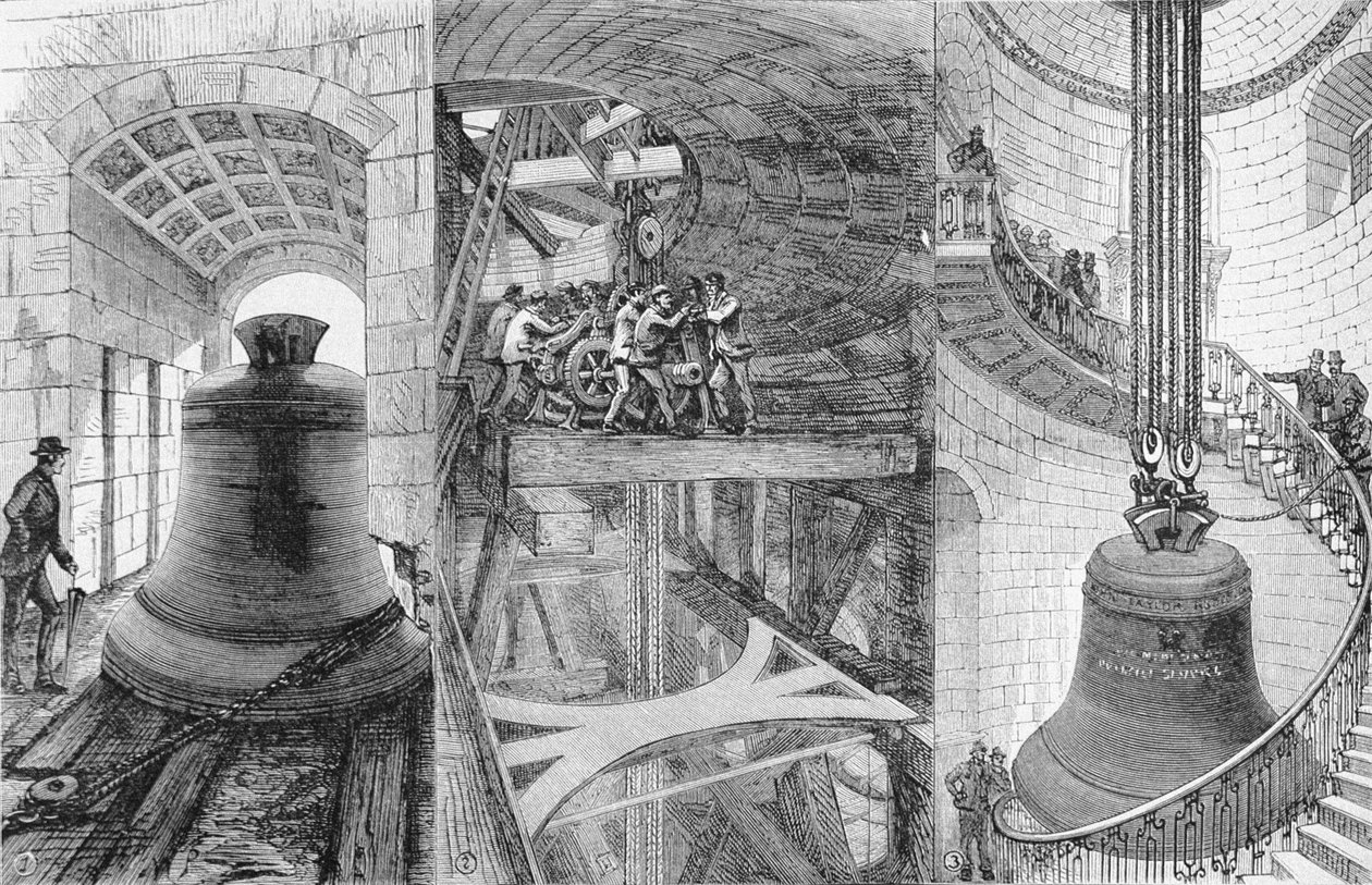 Levantando o Grande Sino na Torre da Catedral de São Paulo, do The Illustrated London News, 3 de junho de 1882 de English School