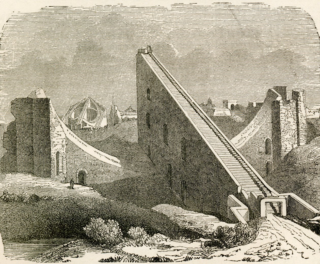 Observatório Astronômico de Raja Jai Singh, Benares, Uttar Pradesh, Índia, de "Os Habitantes do Mundo" por GT Bettany, publicado em 1888 (gravura) de English School