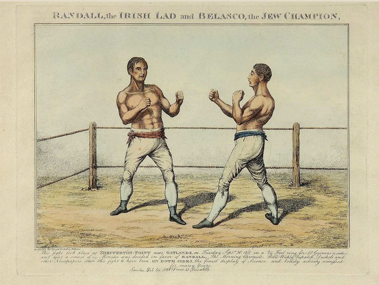 Randall, o Rapaz Irlandês e Belasco, o Campeão Judeu, gravado por Williams (gravura colorida) de English School