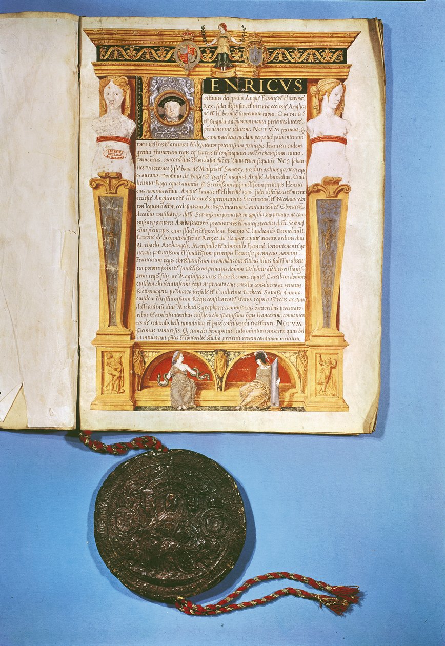 Ratificação de Henrique VIII (1491-1547) do Tratado de Ardres, 17 de julho de 1546 de English School