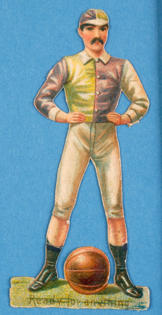 Pronto para qualquer coisa , recorte de um jogador de futebol, anos 1880-90 de English School