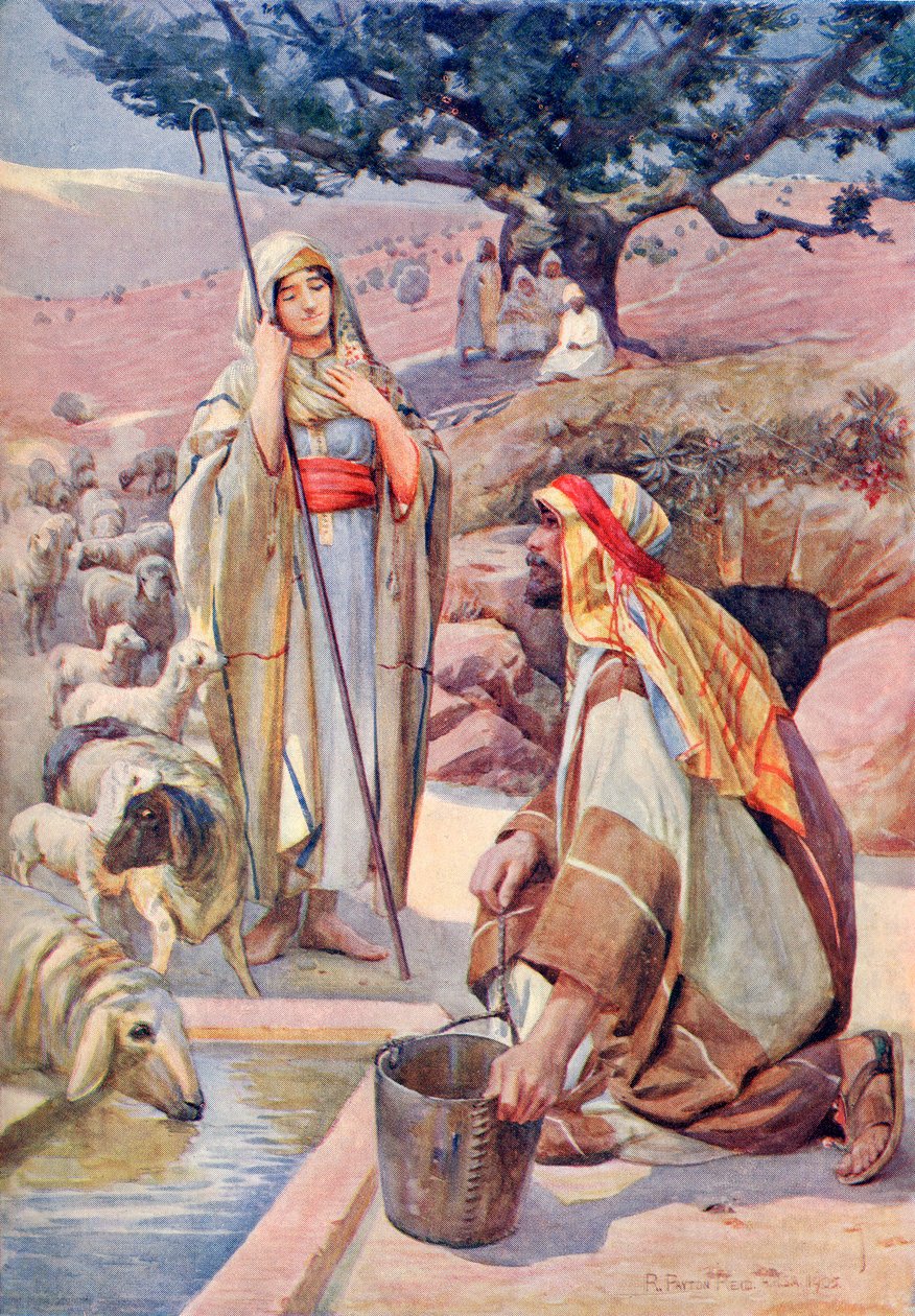Rebeca no poço, de "A Book of Modern Palestine" de Richard Penlake pub. c.1910 (gravura) de English School