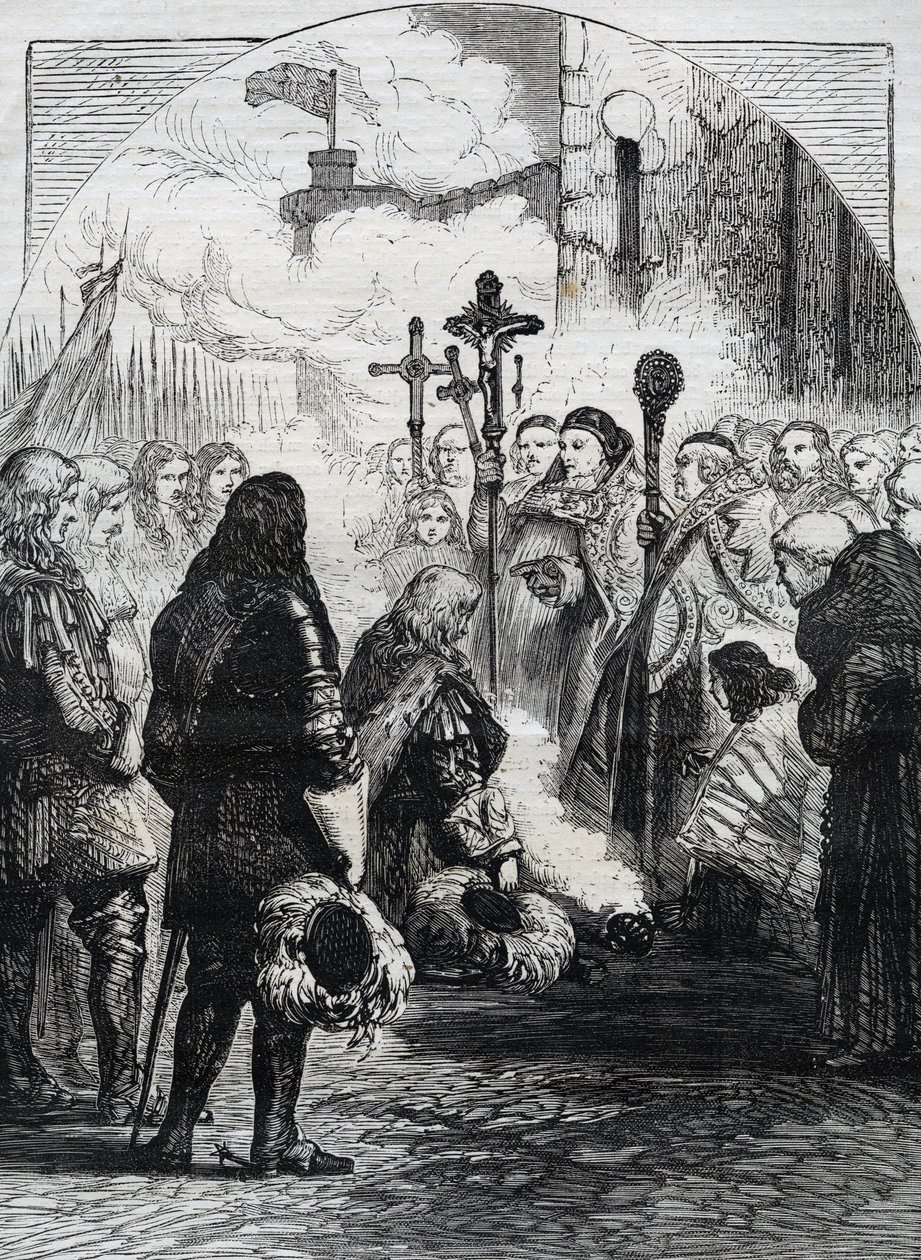 Recepção de James II em Dublin, publicada em &39;História Ilustrada de Cassell da Inglaterra, vol IV&39;, 1874 de English School
