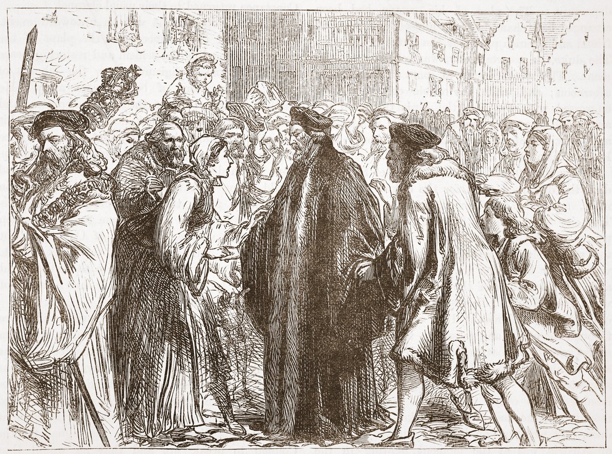 Recepção de John Huss em Nuremberg, ilustração da história do protestantismo por James Aitken Wylie (1808-1890), pub. 1878 de English School
