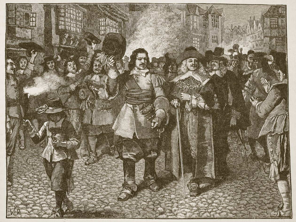 Recepção de Monck na cidade de Londres, ilustração da história ilustrada de Cassells da Inglaterra (foto sépia) de English School