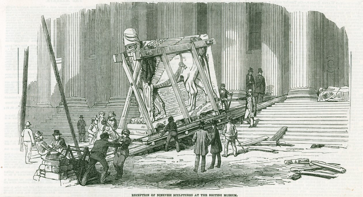 Receção das esculturas de Nínive no Museu Britânico (gravura) de English School