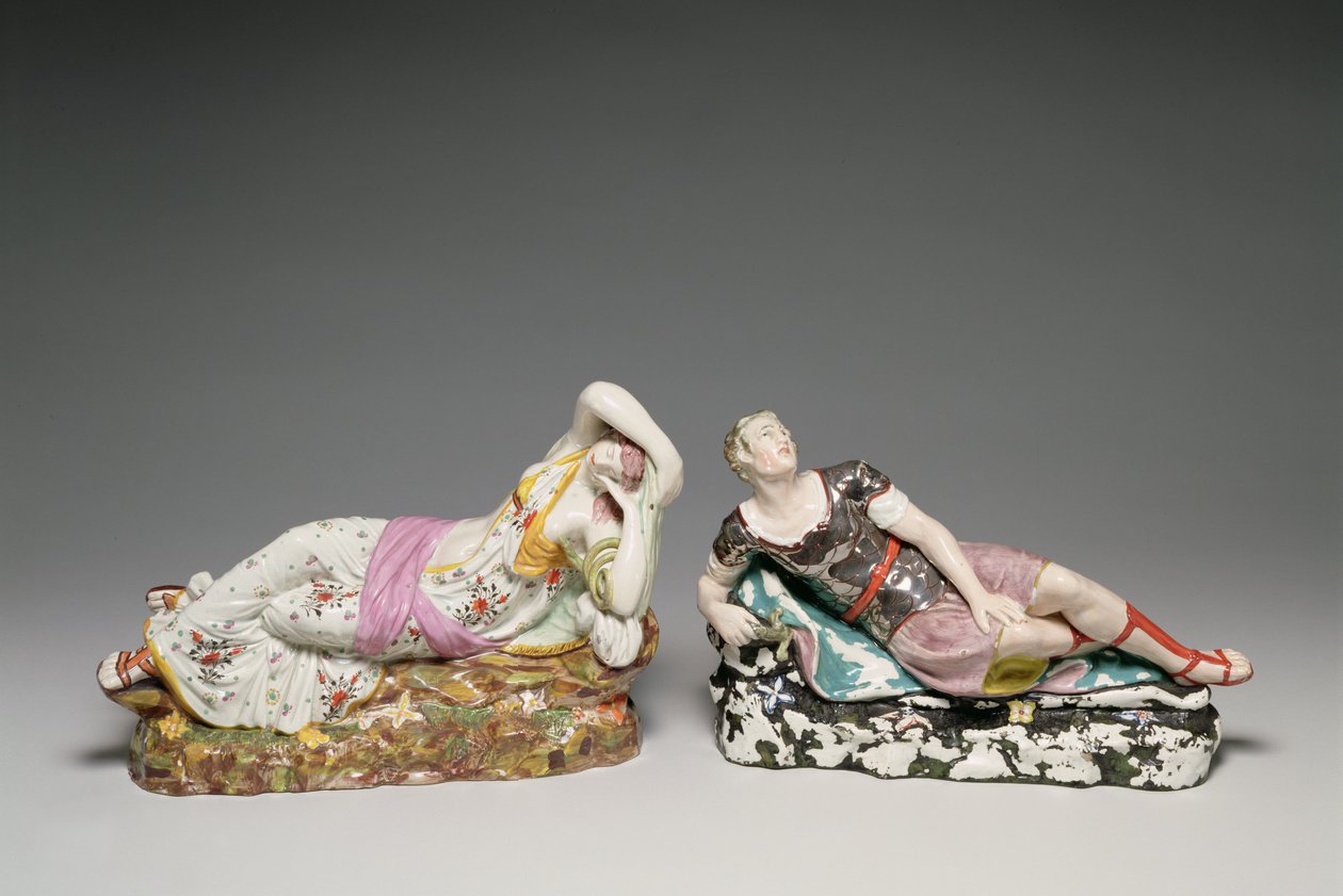 Figuras reclináveis de Cleópatra (69-30 aC) e Marco Antônio (c.82-30 aC), Staffordshire, c.1810-20 (pearlware) de English School
