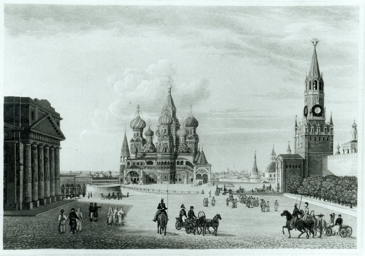 Praça Vermelha, Moscou, do personagem dos russos e uma história detalhada de Moscóvia por Robert Lyall, publicado em 1823 de English School