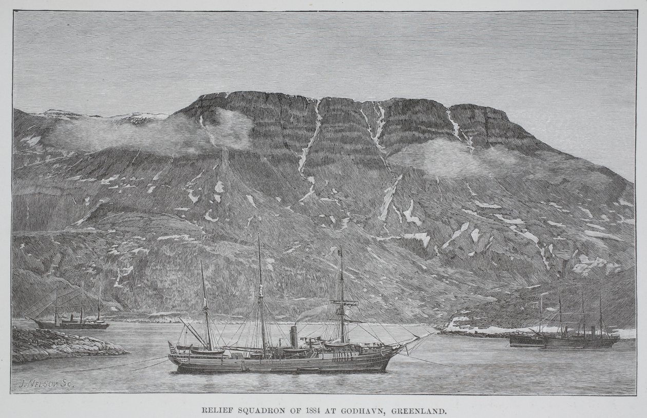 Esquadrão de Socorro de 1884 em Godhavn, Gronelândia, pub. Londres 1886 de English School