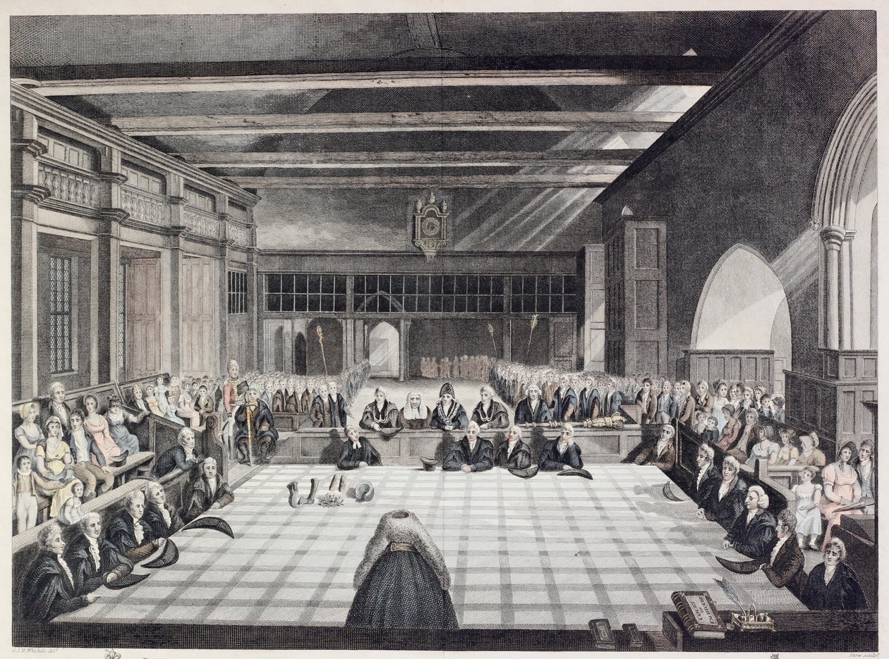 Representação da cerimónia de apresentação dos xerifes de Londres (gravura a cores) de English School