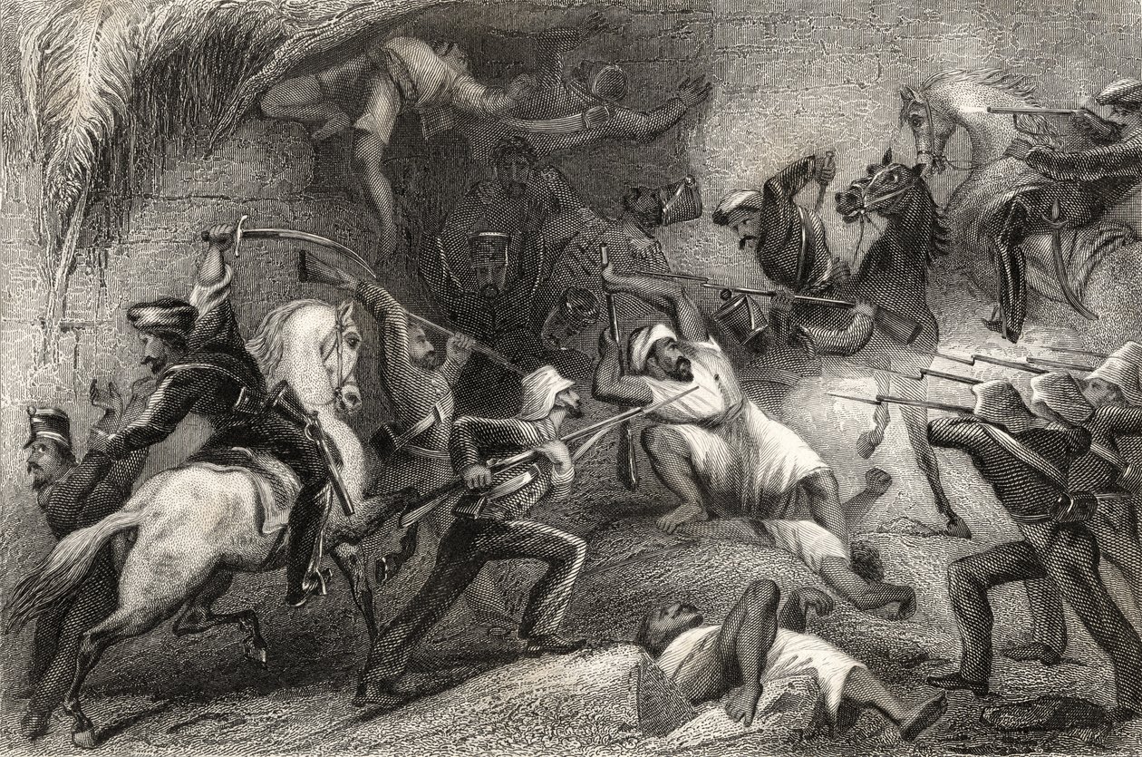 Repulsa de uma surtida de Delhi, de "A História do Motim Indiano", publicada em 1858 de English School