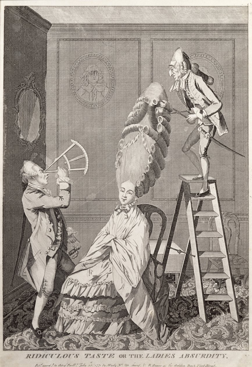 Ridiculous Taste ou o Ladies Absurdity, pub. por A. Darly, Londres, 1771 de English School